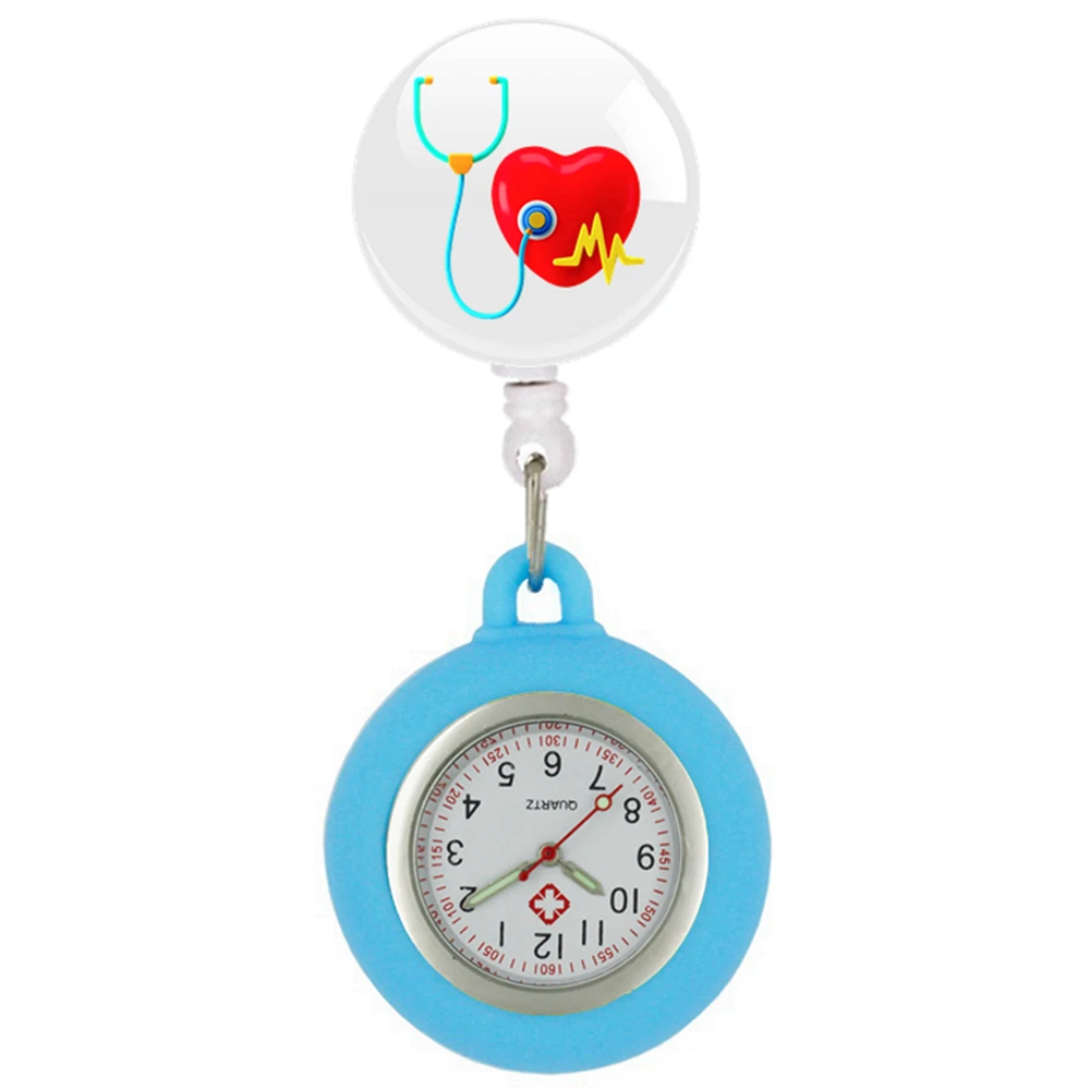 Pocket Watch Hospital Health Care Medical Nurse Doctor Love Heart Beat Stethoscope Retractable Badge Reel Clip Hang FOB Pocket Watches Clock