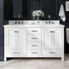 61" White Double Bathroom Vanity with Sink, 1.5" Edge Pure White Quartz Countertop & Backsplash, Brushed Nickel 1