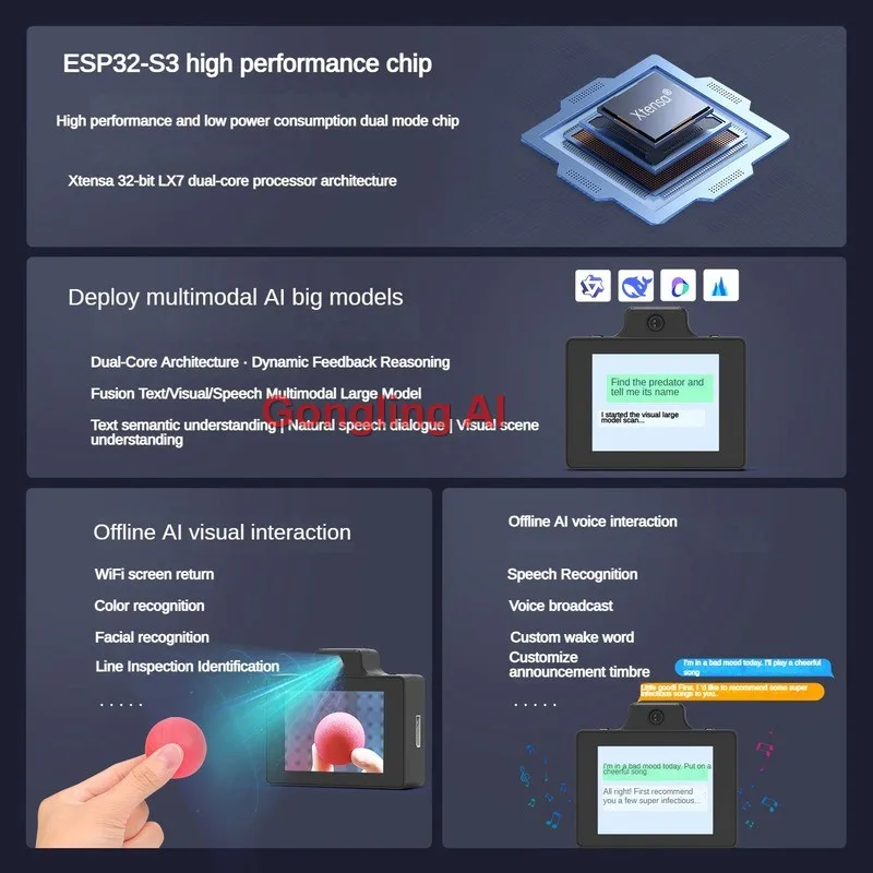 AI 대형 모델 모듈 시각 인식 WonderLLM 스마트 AI 음성 상호 작용 아두이노 ESP32 카메라 프로그래밍 가능 로봇 부품