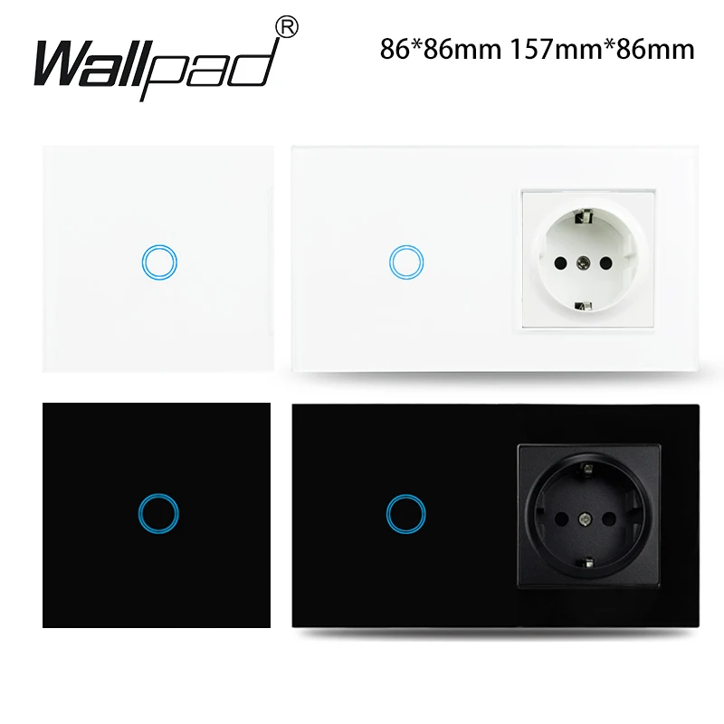 Touch Light Schakelaar Met Eu Wandcontactdoos Zwart 1 Bende 1 Weg Led Interruptor Kristal Donkerblauwe Achtergrondverlichting Wallpad Home Improvemet