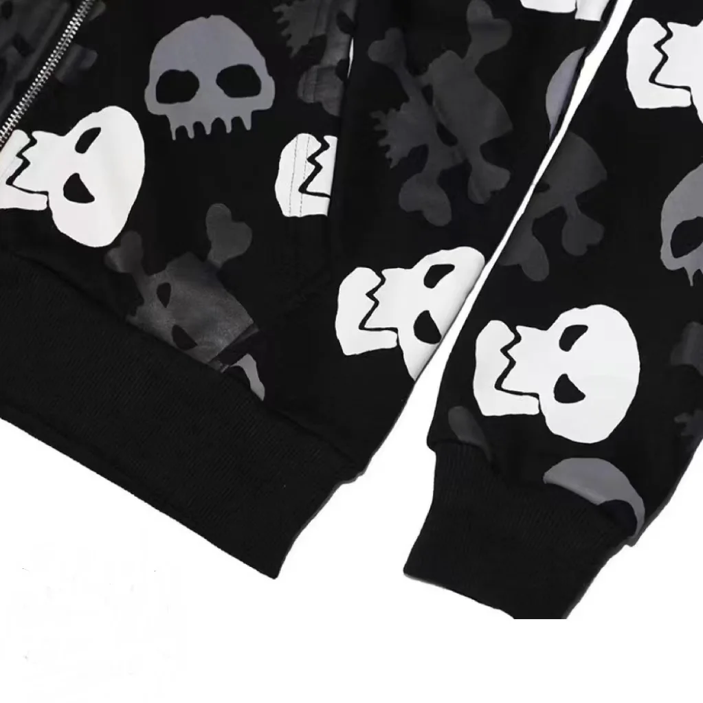 トップス archive grunge skull born parka black Our Grunge Punk Men's Skull Letter Print Zip Up Hoodie With