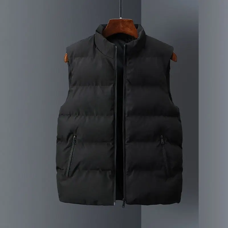 Autumn Winter Men's Handsome Simplicity Solid Color Sleeveless Down Coats Casual Zipper Pockets Thick Vest Male Clothes