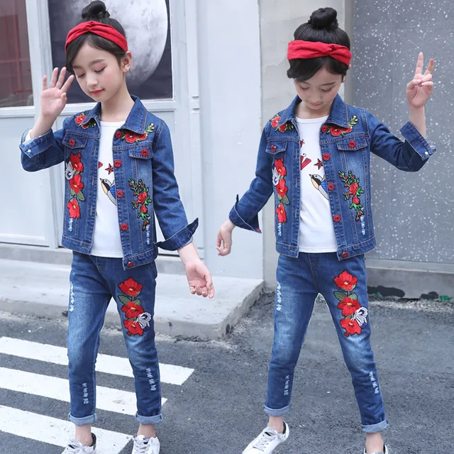 New Girls Boutique Outfits Teen Girls Clothes Childrens Clothing Suits Top  Demin Pants Suit Teenager Clothing Sets From Faithfulness, $25.13