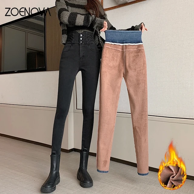 Pantalon d'hiver taille haute en molleton pour femme, pantalon chaud, mode  coréenne, Streetwear, pantalon droit - AliExpress