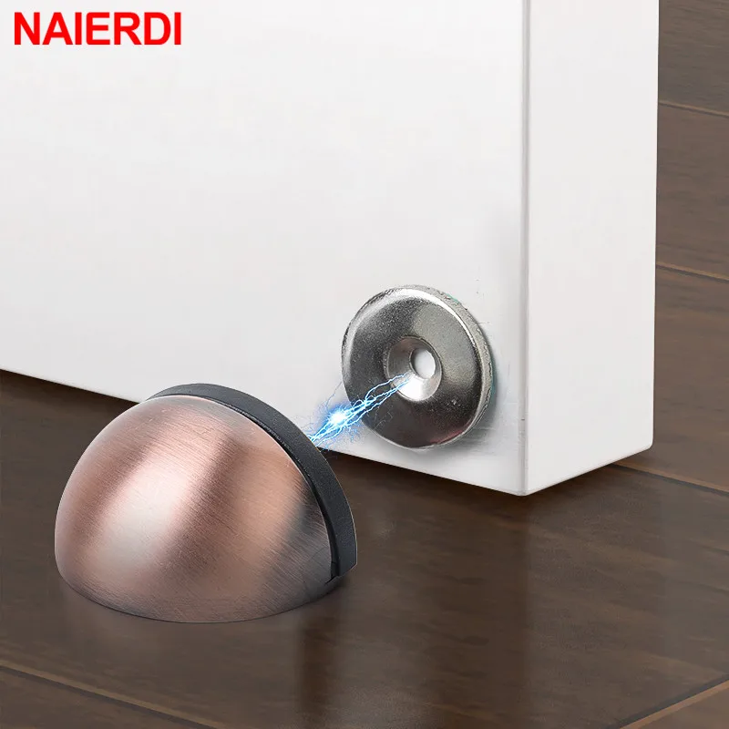 NAIERDI Magnet Door Stops Stainless Steel Door Holder Silver Magnetic Door Stopper Non-punch Doorstop Furniture Door Hardware