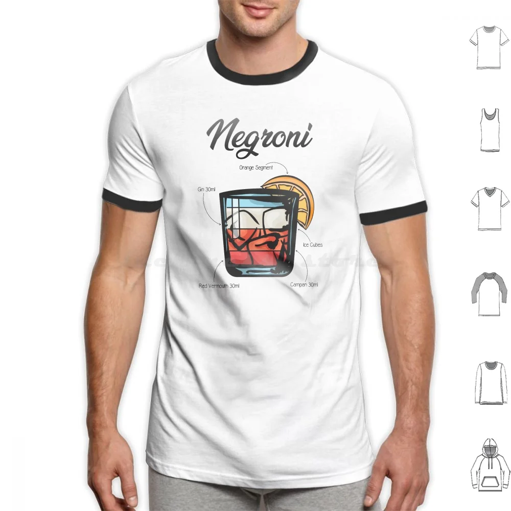 Negri Cocktail Ricetta T Shirt Big Size 100% Cotone Cocktail Cubetti Di Ghiaccio Segmento Arancione Gin Dolce Vermouth Campari Lowball Glass