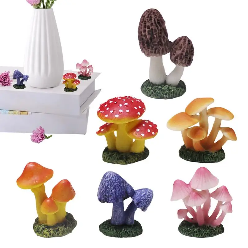 

Tiny Mushroom Figures 6pcs Resin Mushroom Statue Fairy Garden Small Colorful Mushroom Figurines For Garden Yard Patio Lawn