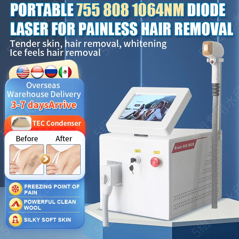 

2000W Professional Ice Hair Removal Machine USA Diode La-ser Bar 3 Wavelengths 755 808 1064nm Depilation Equipment For Salon