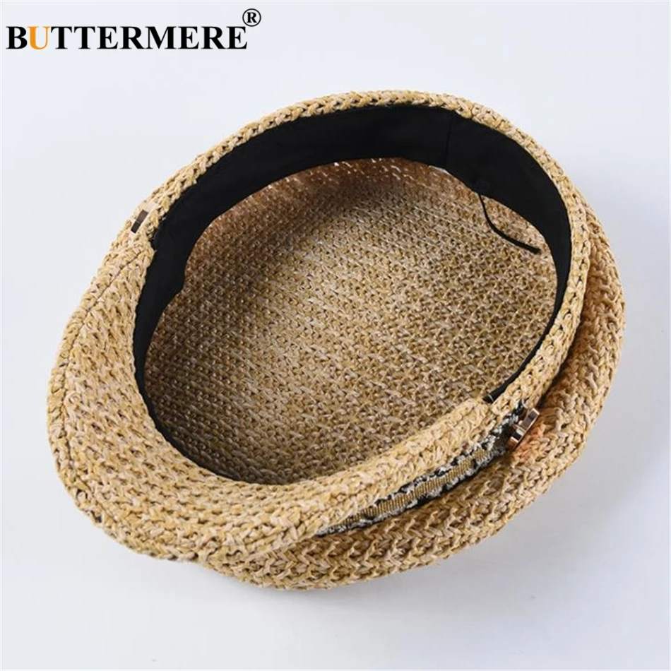Cotton Newsboy Cap BUTTERMERE Straw Newsboy Cap Women Baker Boy Hat Female Khaki British Style Retro Designer Brand Spring Summer Octagonal Cap
