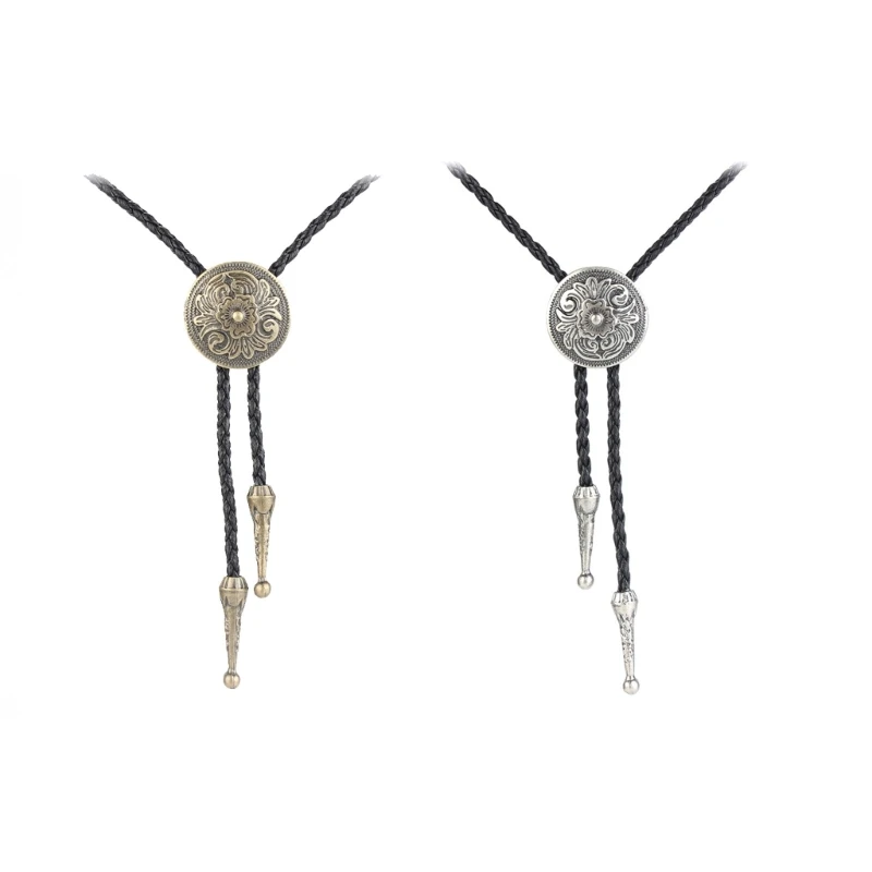 

Round Bolo Tie Necklace Western Bolo Tie Vintage Bolo Tie Cowboy Tie Cowboy Leather Necktie Sweater Chain Leather Bolo