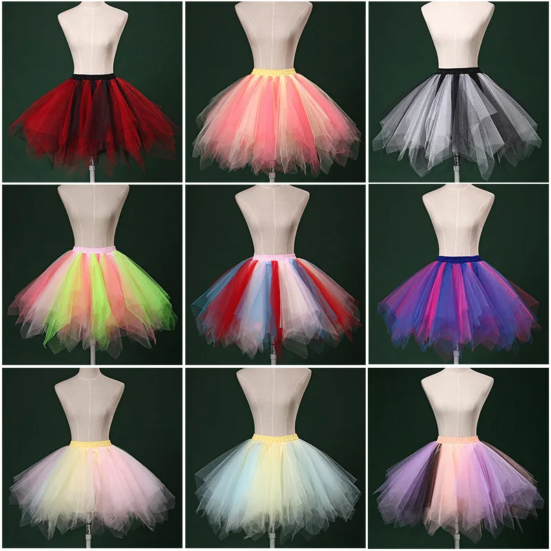 Short Multicolor Women Lolita Petticoat Tutu Puffy Cancan Skirt Gradient Ramp Under Crinoline Inner Bustle Cosplay For Wedding petticoat skirt,petticoat underskirt,wedding underskirt,lolita petticoat,tulle tutu skirt