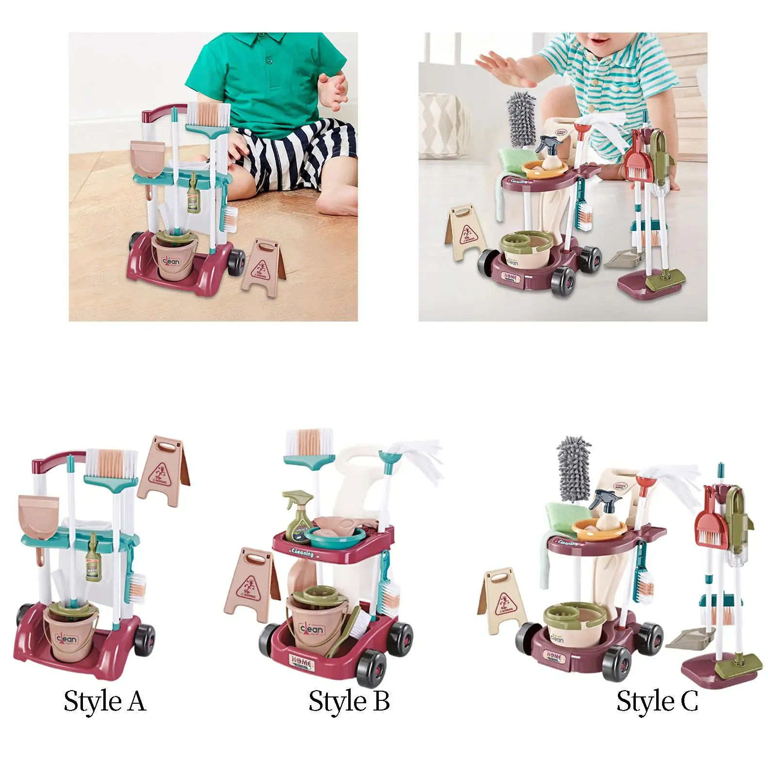 Kids Cleaning Playset Pretend Play Toy Dustpan and Mop Set Pretend Home Cleaning 4