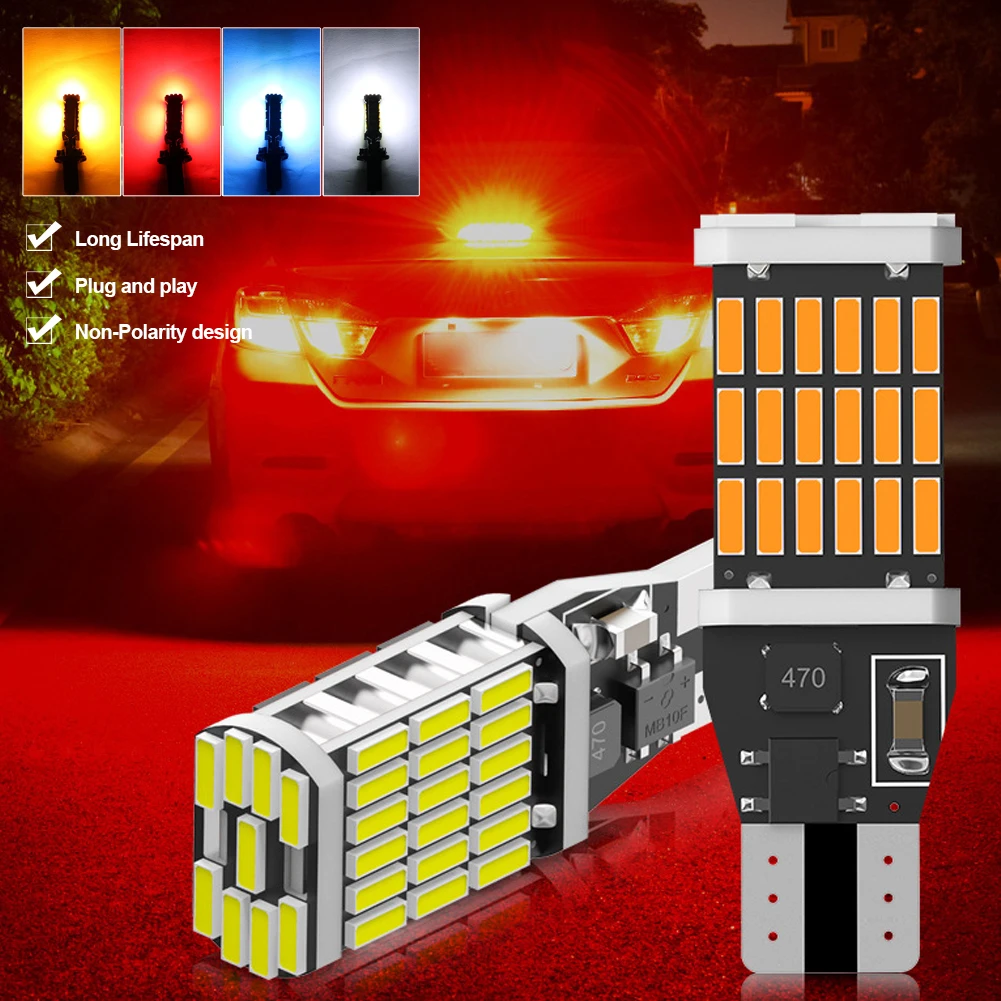 

2Pcs DC 12V Car Reverse Back Light T15 W16W 45 SMD 4014 High Power Auto Bulb White yellow red Turn Signal Lamp LED light Canbus