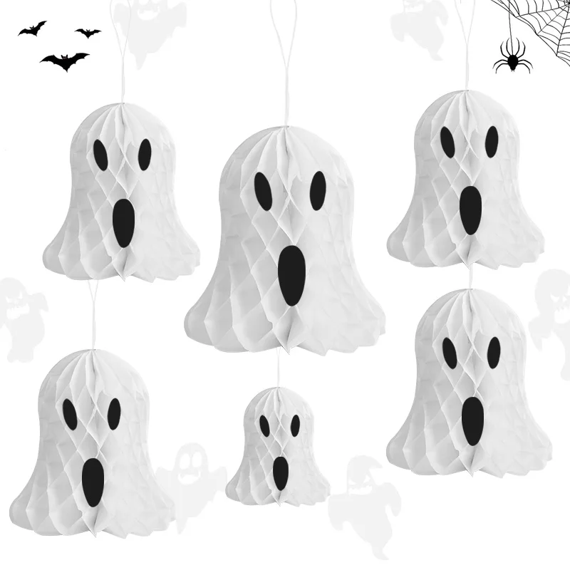 1 SET Halloween Hängende Ornamente Geist Waben Papier Laternen für Halloween Party Haus Indoor Outdoor Hof Dekorationen Requisiten – Detail 8