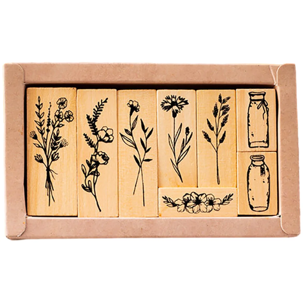 

Wood Rubber Stamp Set Strip Flower Plant Decorative Wooden Seals Mounted Journaling Scrapbooking Diary Diy Crafting Card Making