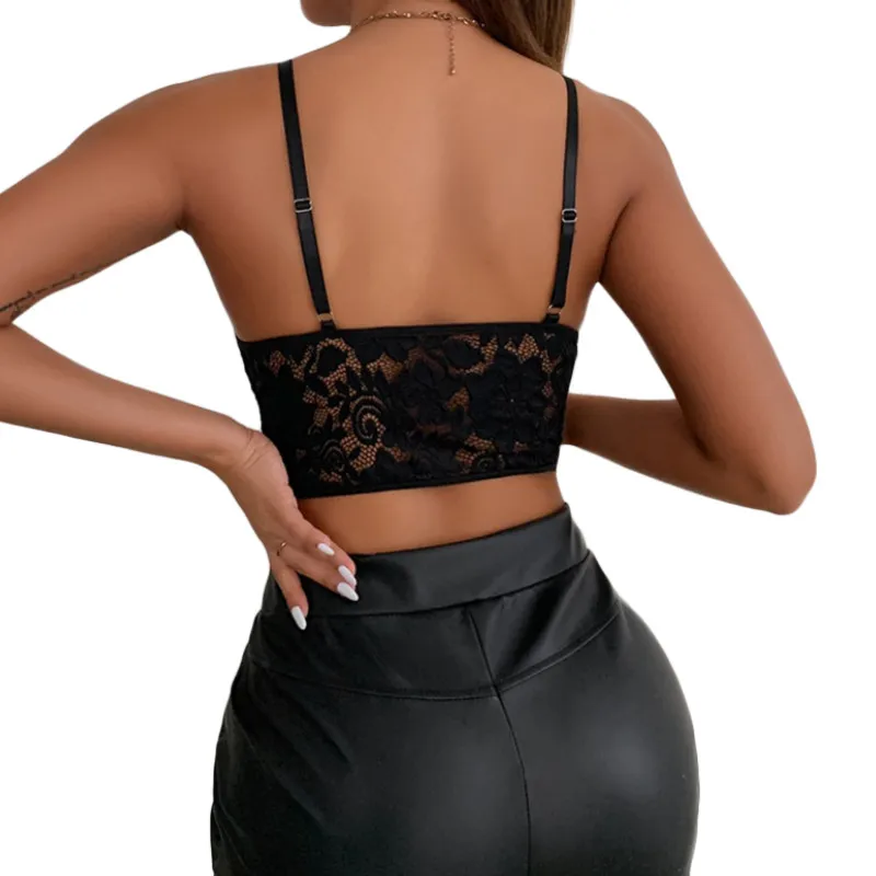 Women Sleeveless Camisole with Adjustable Bandage Lace Backless Sexy Mesh Perspective Summer Clothing Club Wear lace camisole