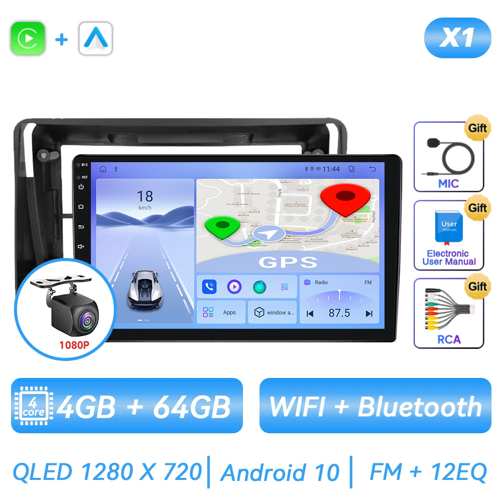 4G 64G VECHTEL 9 Bluetooth autoradio voor Fiat Panda 2003-2012 Carplay Android Auto draadloos, DSP EQ, 1280 * 720, wifi GPS Navi,Mirror Link touchscreen, RDS/FM-radio 2 DIN met AHD-achteruitrijcamera