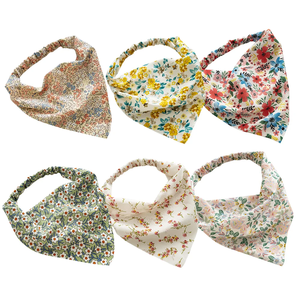 

6 Pcs Floral Turban Prints Head Bandanas Hair Scarves Women Headbands for Ties Elastic Scarf Fabric Kerchief Miss