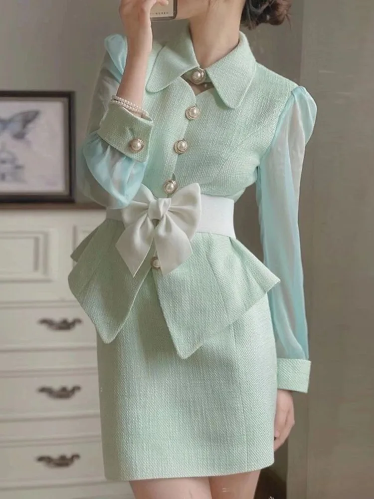 【I AM MARI】24SS★ Rabet Square Puff Tweed One Piece Multi Tweed Alia Dress