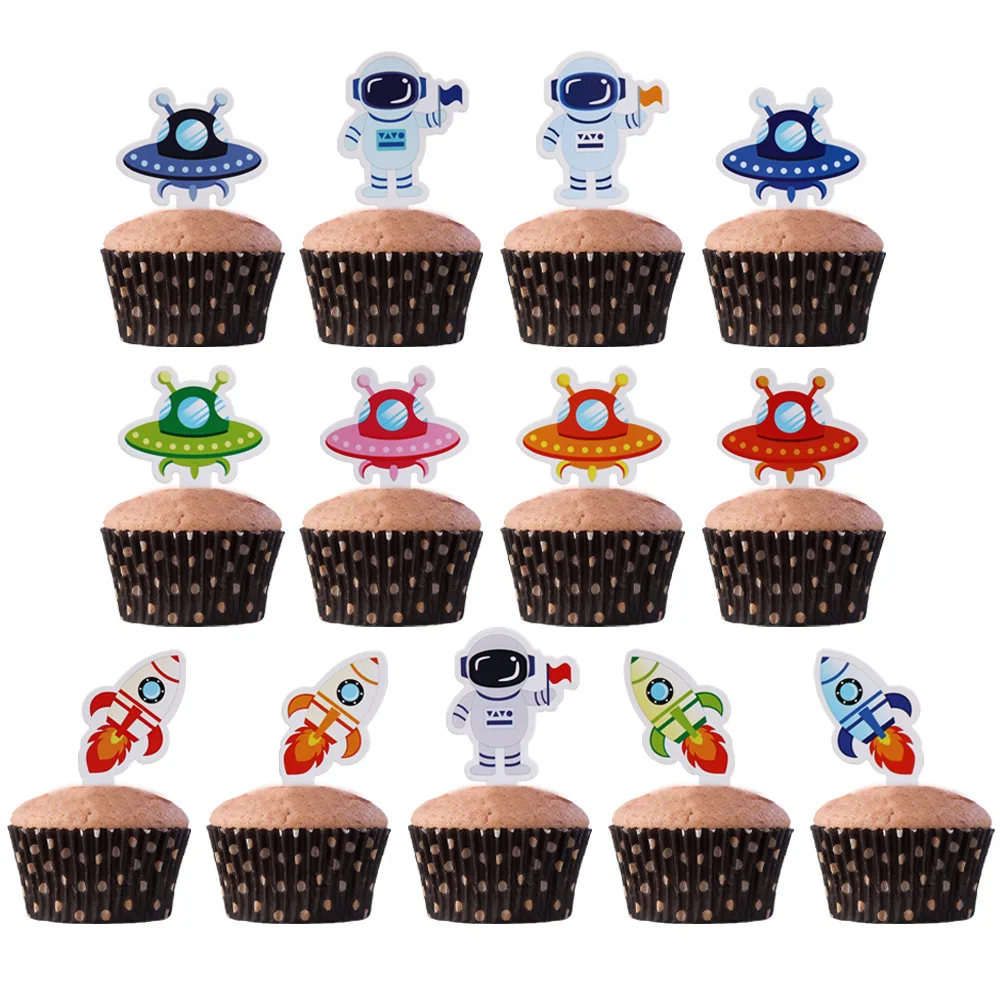 

26pcs/set Space Cupcake Toppers Outer Space Birthday Decoration Astronaut Rocket Alien Spaceship Boy Girl Favourite