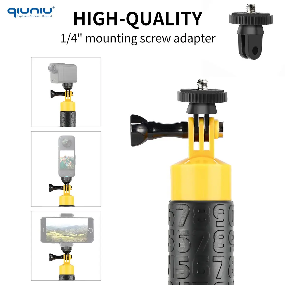 QIUNIU 플로팅 핸드 그립, 미끄럼 방지 고무 손잡이, 고프로 히어로 Akaso Insta360 SJCAM DJI 액션 카메라 액세서리