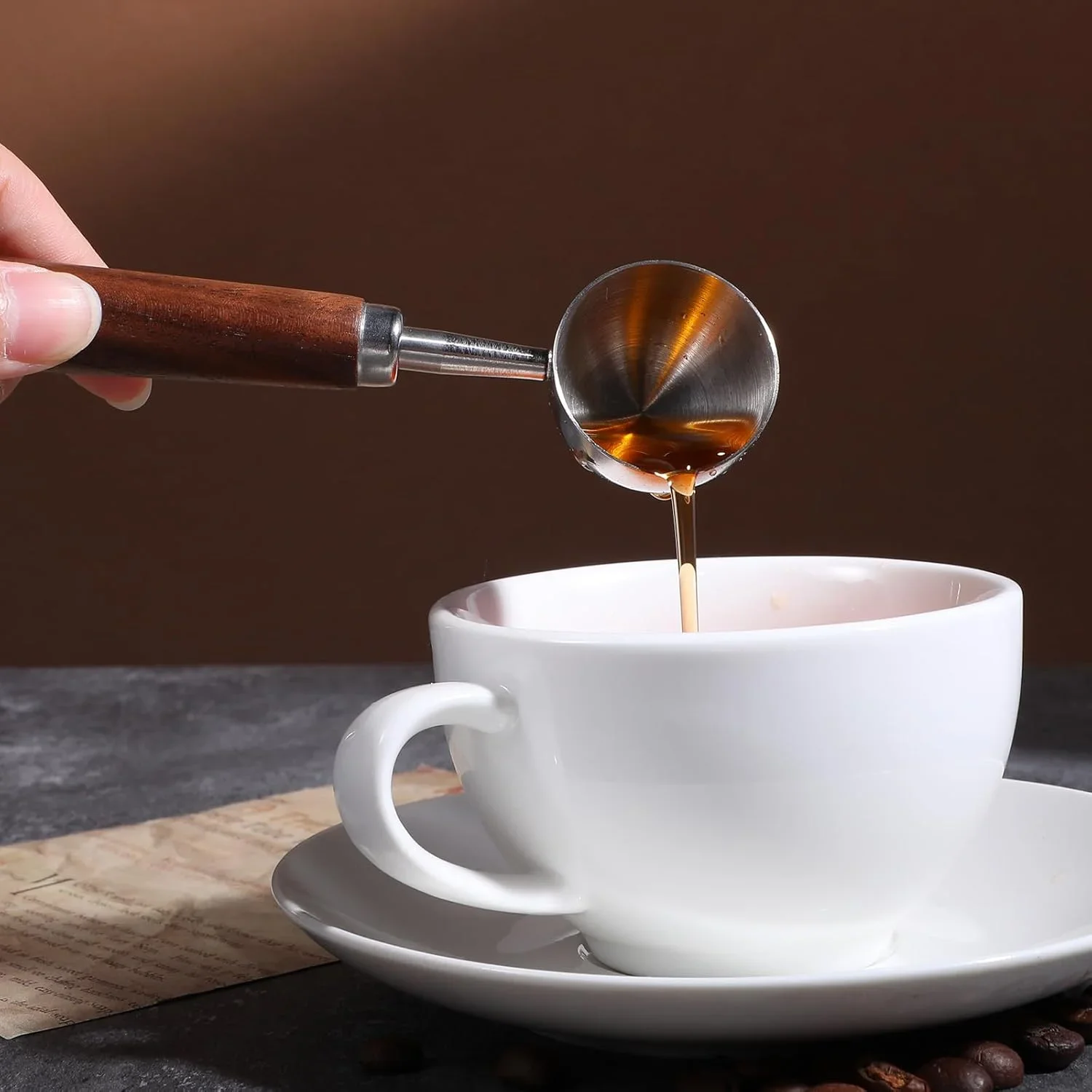 1pc Walnut Handle Measuring Spoon Coffee Powder Spoon Kitchen Home Baking Tool Measuring Cup Measuring Tools for Kitchen