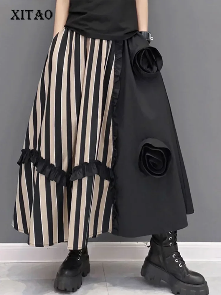 

XITAO Striprd Patchwork Skirts Women Korea 2022 Spring New Arrival Personality Fashion Loose Casual Ethnic Style Skirts WMD4590