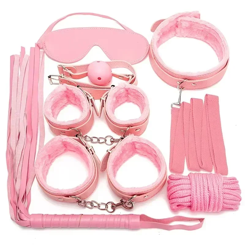 Erotic Bdsm Set Sexy Leather Plush Sex Toys Bondage Kit Handcuffs Feather Blindfold Flirt Exotic Accessories Couples Adult Games