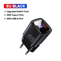 33W GaN Dual - Port Fast Charging USB - C Adapter - EU PLUG BLACK