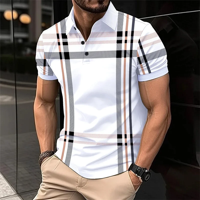 

2024 Men's Summer Best-Selling lapel Polo Shirt Lapel Striped Top fashion Skin-Friendly Breathable Men Clothing Golf Polo Shirt