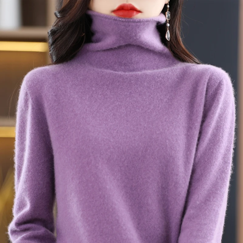 Women's new autumn/winter 100% sweater high-end first-line ready-to-wear knitted pullover loose turtleneck cashmere sweater 3
