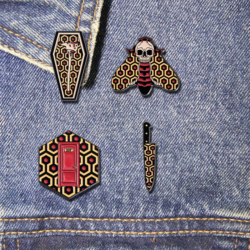Butterfly Skull Enamel Pin Door Room Coffin Brooch Punk Gothic Dagger Denim Lapel Backpack Badge Metal Button Pin