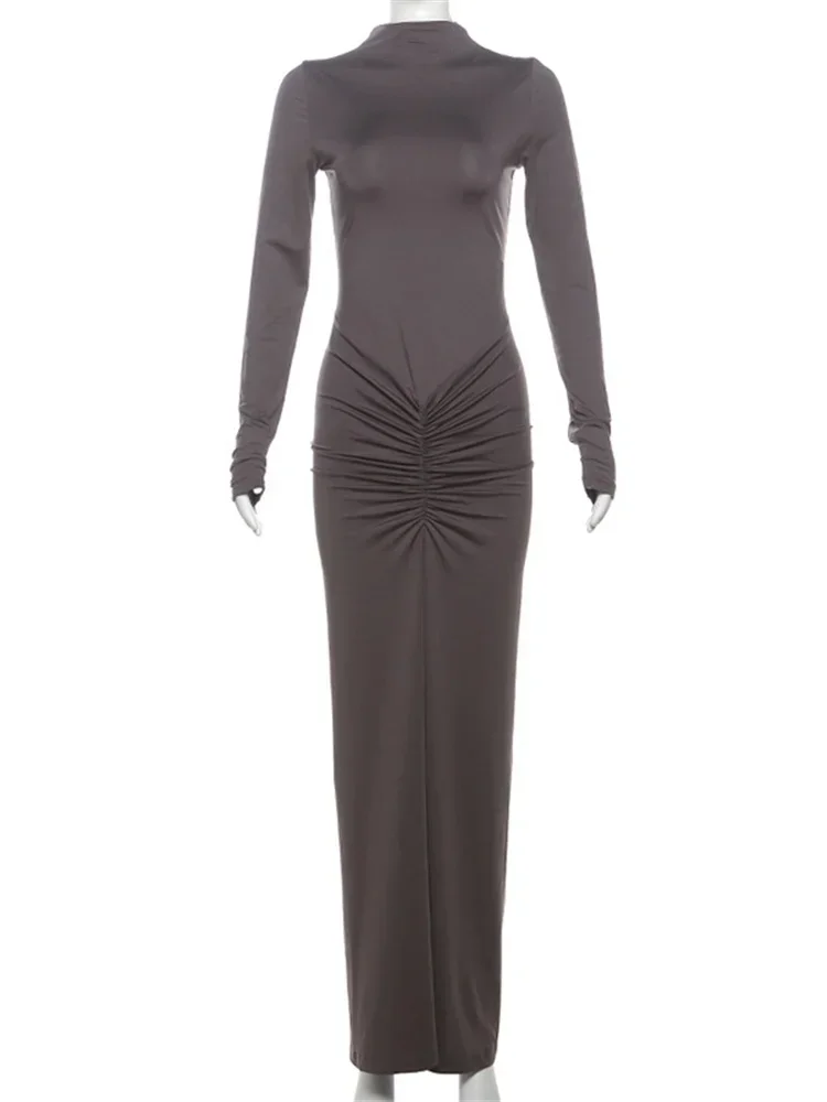 Tossy Pleated Fashion Patchwork Long Dress Women's High Waist Long Sleeve Solid Slim Party Dress Summer 2024 Female Maxi Dress 5