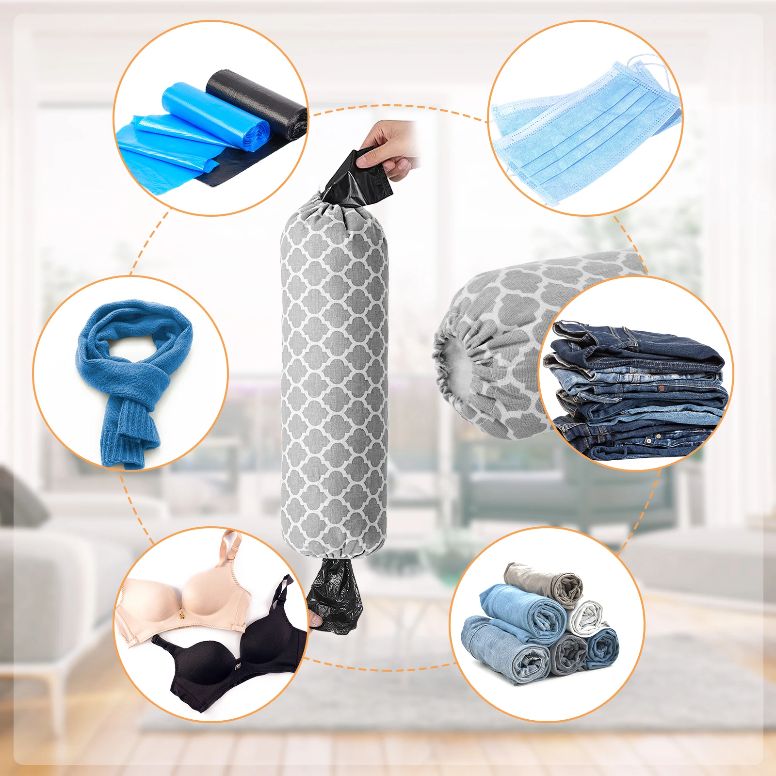 

2 Pieces Linen Storage Bag Holder Gray Lantern Grocery Bags with Hook Door Hanger Organizer Home Outdoor Camping Supplies