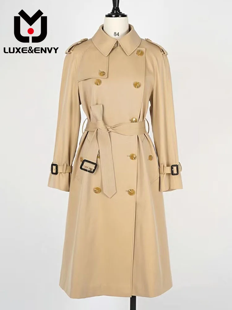 

LUXE&ENVY Oversized Women's New Trench Coat Women's Korean Slim Double Breasted Long Coat
