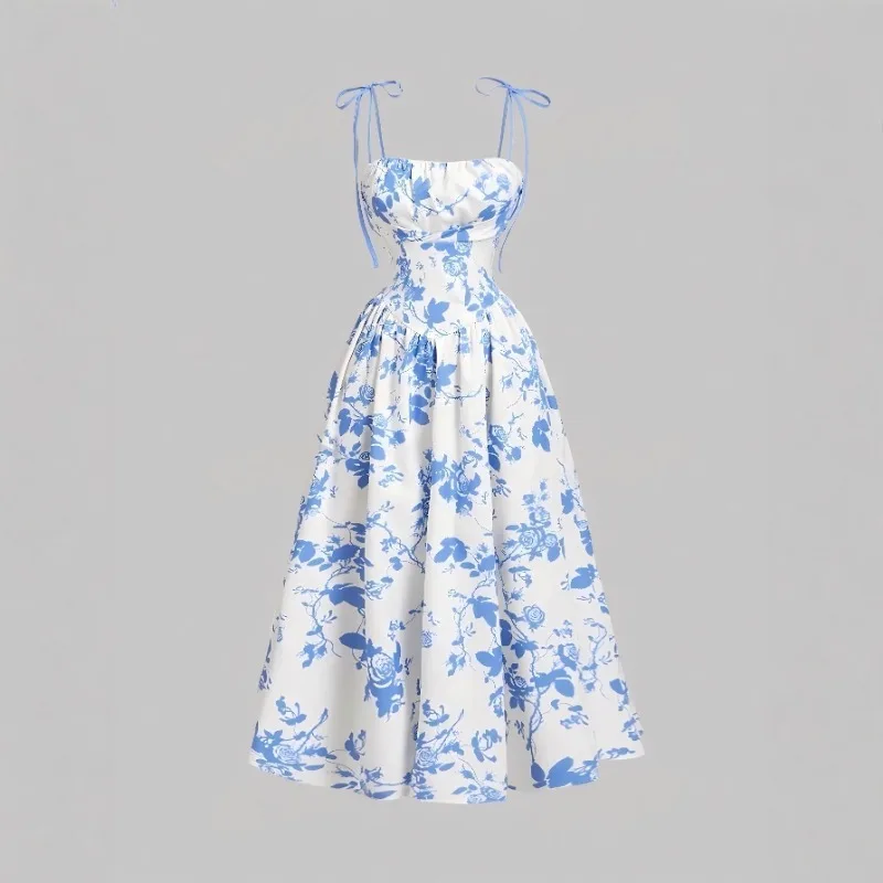 French Vintage Floral Slip Dress, High Waist Casual Sundress Women S-XXL 1