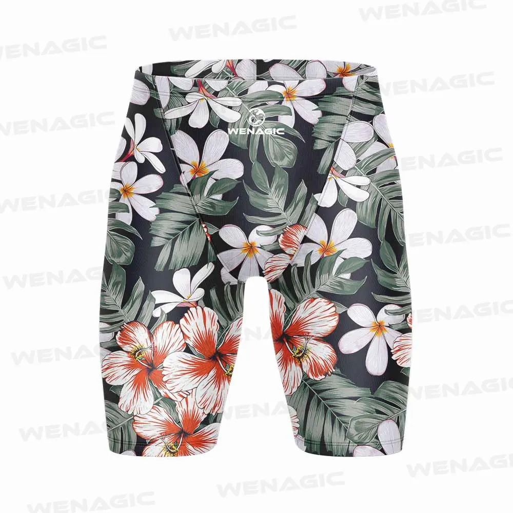 Surf Shorts New Professional Men Race Swim Trunks Quick Dry Swimwear Training Flowers Print Beach Tight Swimsuit Jammer
