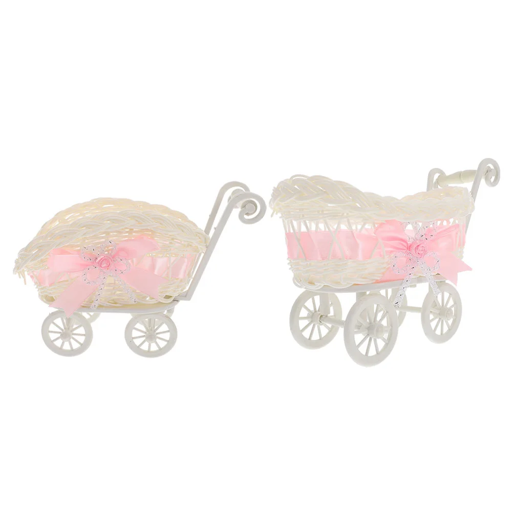 

Wicker Stroller Decoration Rattan Baby Carriage Baby Doll Stroller Woven Flower Basket Baby Shower Centerpiece Stroller Baby