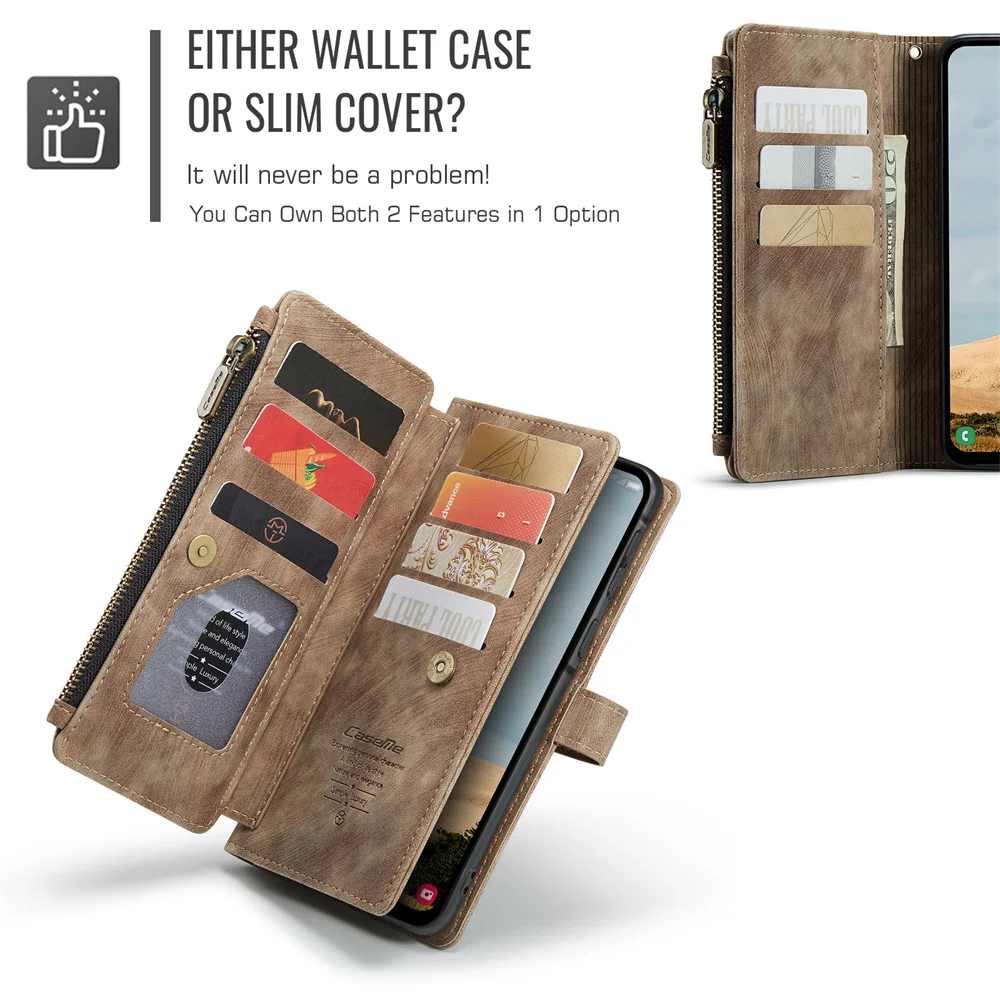 Vintage Leather Flip Wallet Case - Retro Book Style with Card Holder Slots