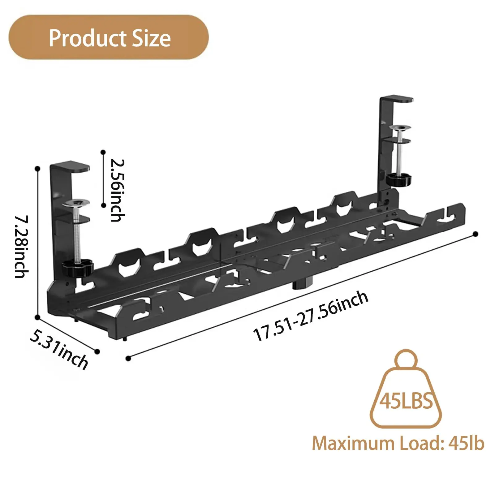 No Drill Sturdy Steel Under Desk Cable Management Tray Cord Hider Raceway Metal Cable Tray Strip Cord Holder For Wire Management