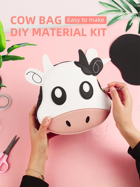 DIY PU Leather Cow Bag Knitting Set, Hand Stitched Leather