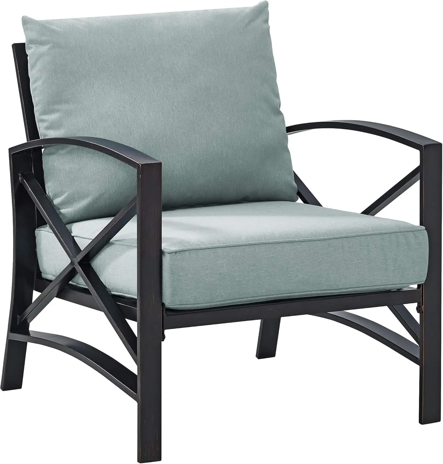 

KO60007BZ-MI Kaplan Outdoor Metal Arm Chair, Oiled Bronze with Mist Cushions