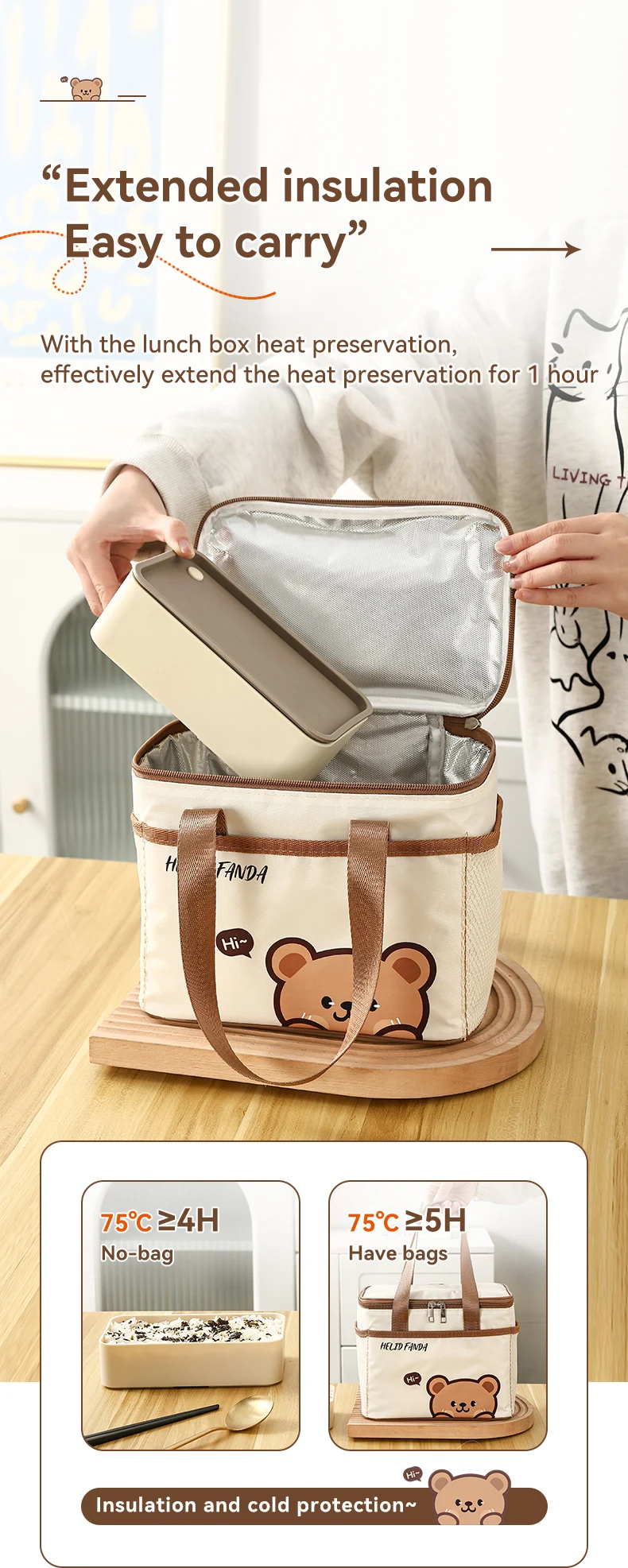 WORTHBUY Cute Thermal Lunch Box Bag Student Portable Large Capacity Insulated Lunch Bag Waterproof Reusable Picnic Cooler Bag_voghion.com