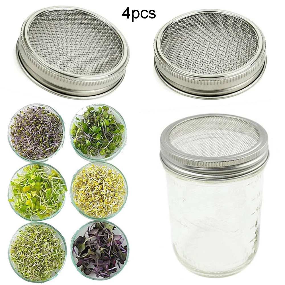 4pcs 70mm Stainless Steel Strainer Sprouting Cover Lid Utensils For Kitchen For Jar Sprout Kitchen Gadgets Item