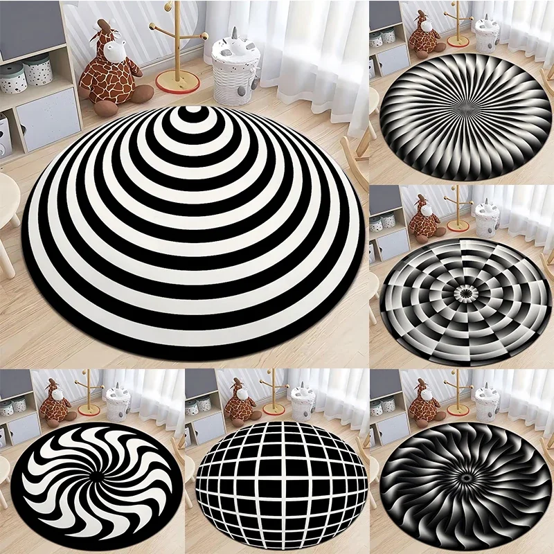 3D Vortex Optical Illusion Rugs Trap Area Rugs Not-Slip Round Rugs Area ...