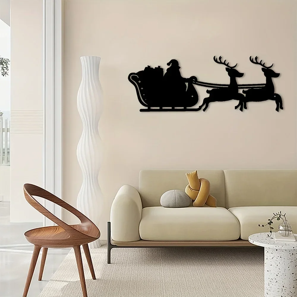 

CIFBUY Deco Christmas Sleigh Metal Wall Hanging Decoration Art Metal Home Art Interior Decoration Home Office Iron Art Wall Deco