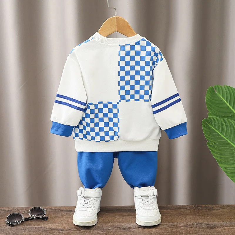 estilo coreano bebê menino roupas para crianças casual xadrez manga longa calças meninos conjuntos roupas crianças bebes fatos de treino