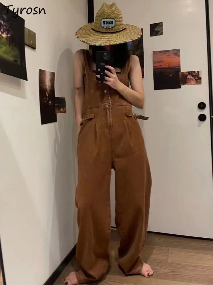 

Jumpsuits Women Minimalist Retro Design Streetwear All-match Loose Casual Ulzzang Classic Denim Pure Personality Ladies Summer