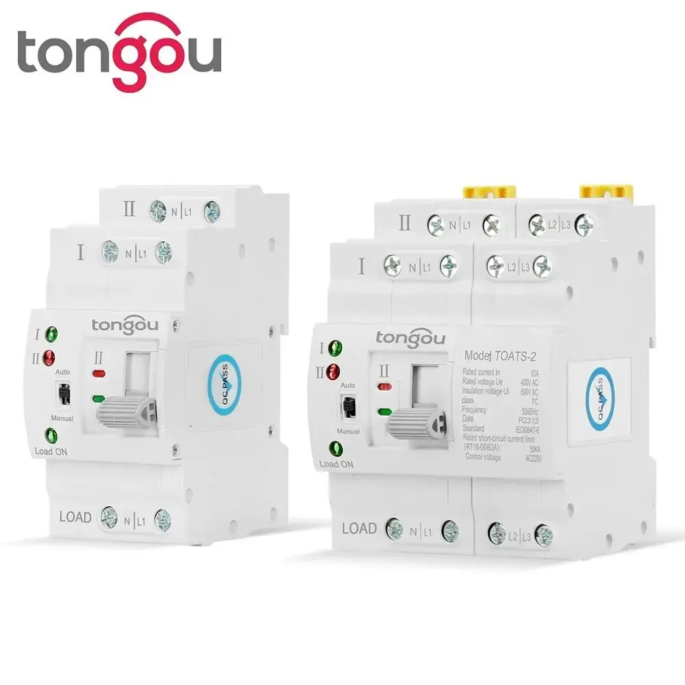 TONGOU Din Rail 2P 4P ATS Dual Power Automatic Transfer Switch Electrical Selector Switches Uninterrupted Power 110V 220V 63A