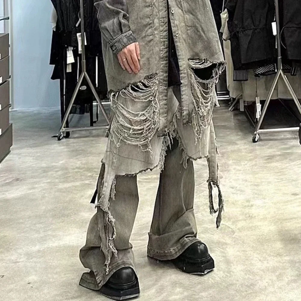 Ro Ribbons Desert Colore High Elastic Micro Flared Jeans Mens Straight Baggy Casual Boot Cut Oversize Solid Loose Denim Trousers